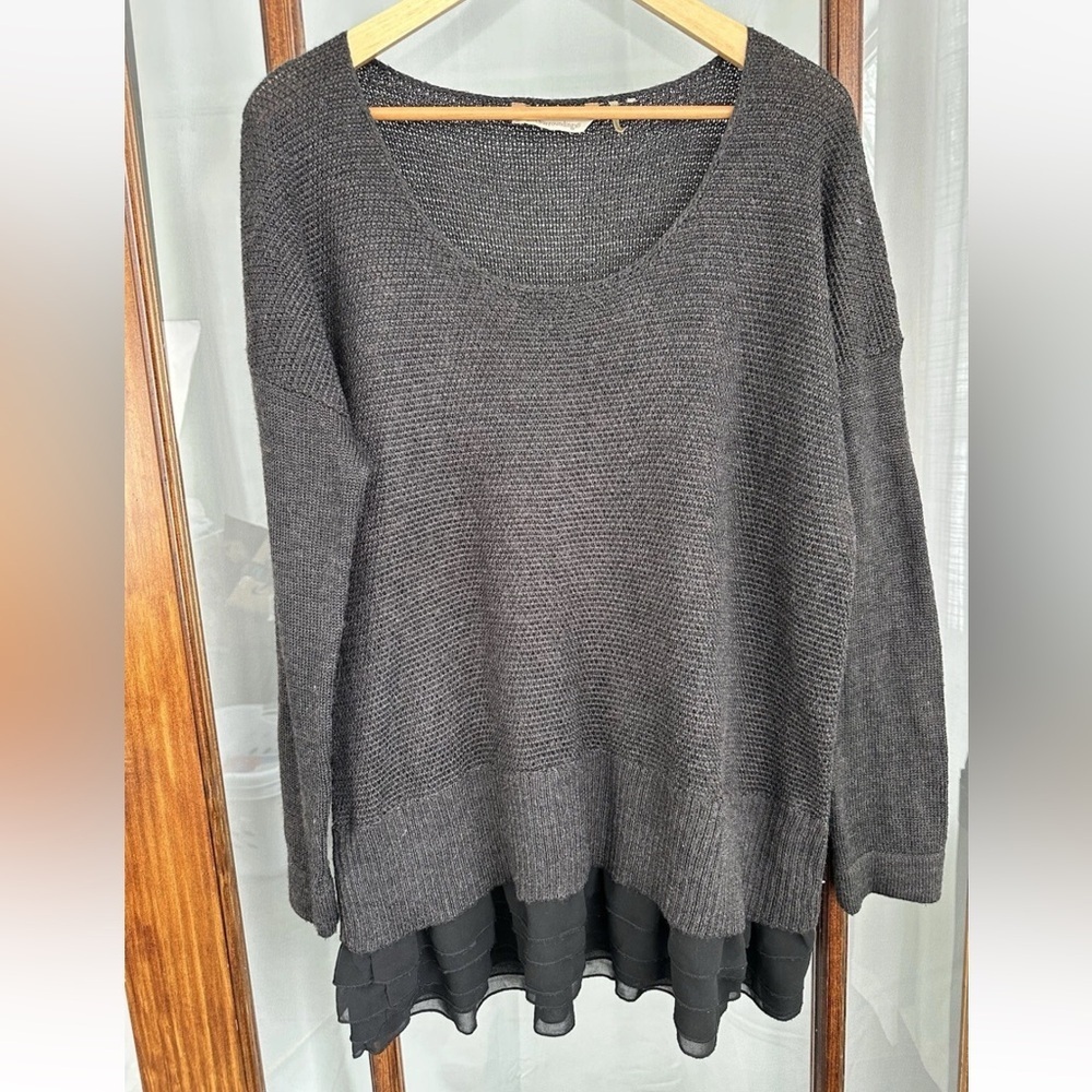 Soft Surroundings Sweater Womens XL Gray Black Open Knit 47% Wool Tunic